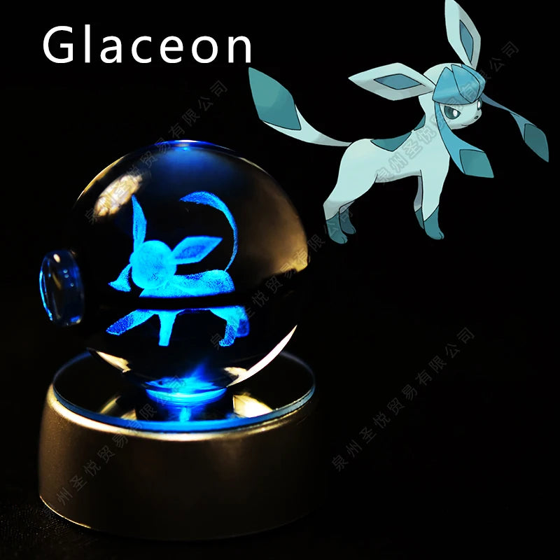 Pokemon Crystal Ball 3D Pikachu Gengar Mewtwo Night Light Lamp Pokeball 3D Glass Pokemon Crystal Ball Statue Kids Birthday Gift