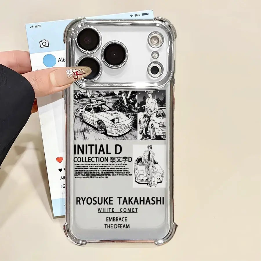 Initial D Car Anime Phone Case for iPhone 16e 17 Air 16 15 14 Plus 13 12 11 Pro Max Clear Cover
