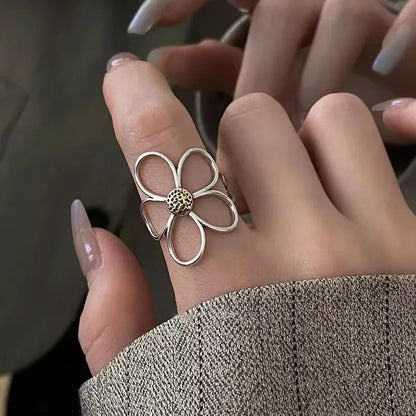VENTFILLE 925 Sterling Silver Rings INS Fashion Hip Hop Vintage Couples Hollow Lines Punk Thai Silver Party Adjustable  Jewelry