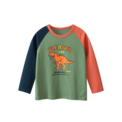 2026 Spring  Autumn Children Boys Long Sleeve T-Shirts Cartoon Dinosaur Cotton Tops 2-8 Years Kids Baby Boy Tees Toddler Clothes