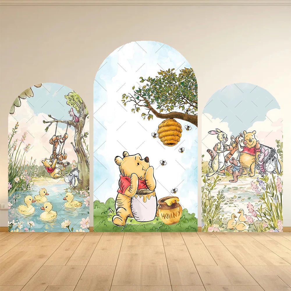 Winnie The Pooh Arch Backdrop Cover Elastic Fabric Newborn Baby Birthday Party Supplies Birthday Party Photo Studio Decoration