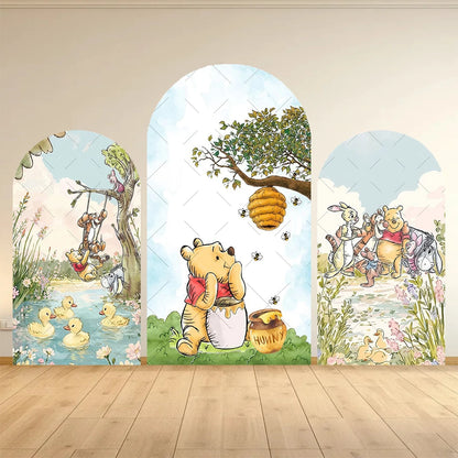 Winnie The Pooh Arch Backdrop Cover Elastic Fabric Newborn Baby Birthday Party Supplies Birthday Party Photo Studio Decoration