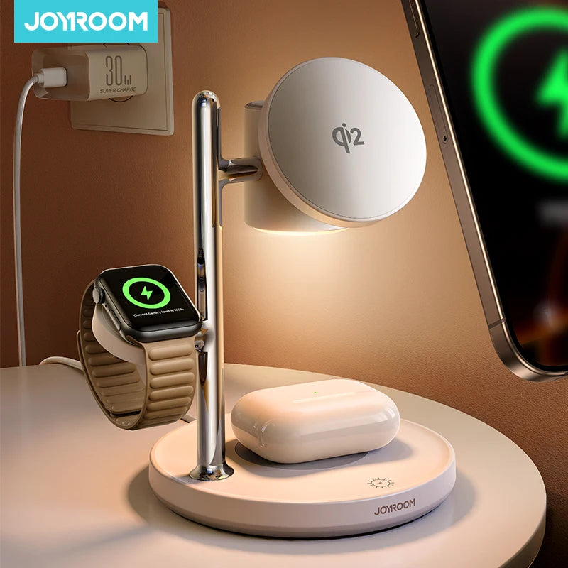 Joyroom Qi2 Magnetic Charging Station for Apple Fast Wireless Charger for iPhone 17 16 15 Pro Max for iWatch for AirPods JR-W23