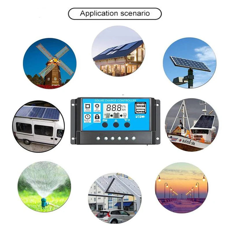 Solar Charge solar panel Controller 10A to 60A LCD Display Dual USB Auto Regulator for Solar Panel Battery System Charging