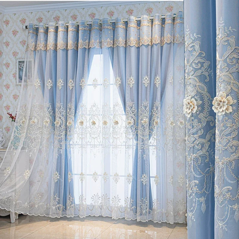 1pc Double Layer Luxury Embroidered Curtain, Light Blocking Sheer & Blackout Drape, Elegant Atmosphere Decor for Bedroom Living