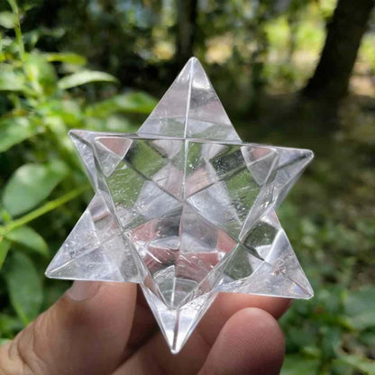 One high-quality white crystal Merkabah - hand-polished geometric mineral specimen, a spiritual meditation altar decoration