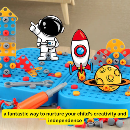 450Pcs Kids STEM Drill Set Creative Mosaic Puzzle Building Blocks Educational Engineering Kit with Screwdriver for Boys Girls