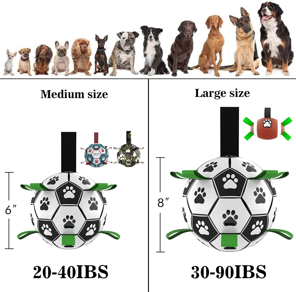 Dog Soccer Ball with Straps, Interactive Fetch & Tug Toy for Medium Dogs, Outdoor Herding & Water Toy