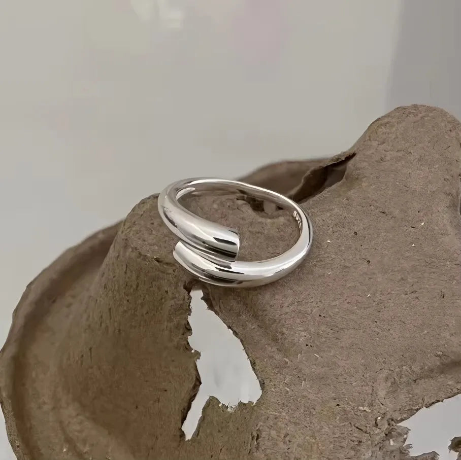 VENTFILLE 925 Sterling Silver Rings INS Fashion Hip Hop Vintage Couples Hollow Lines Punk Thai Silver Party Adjustable  Jewelry