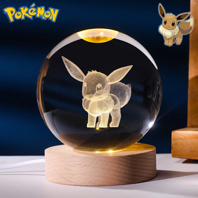 Pokemon 3D Crystal Ball Figure Toys Blastoise Scyther Garchomp Greninja Lugia Ampharos Gengar Glass Ball Night Light Gifts Kids