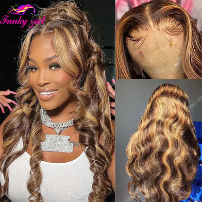 Highlight Body Wave Wig Human Hair Lace Front Wigs 4/27 Honey Blonde Body Wavy Lace Human Hair Wig For Women Brazilian Remy Wig