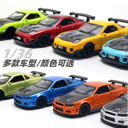 1:36 MX-5 MX5  RX7 R34 Series alloy car model with openable door convertible sports car boy pull-back toys as gifts as ornaments