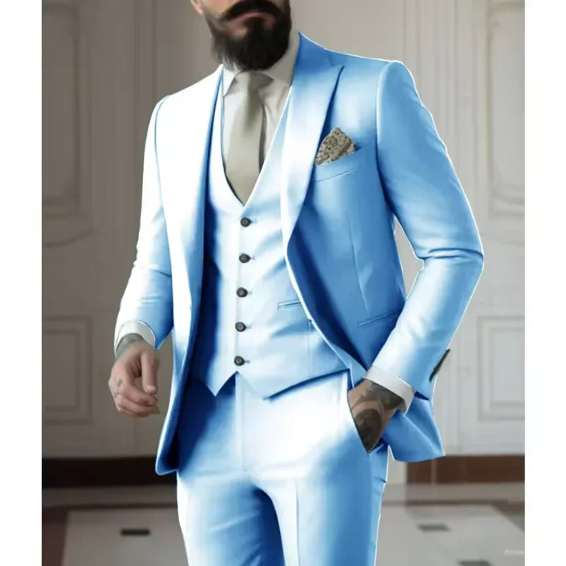 Classy Men Suits 3 Pieces Light Green Peak Lapel Jacket Vest Pants Classic Set for Wedding Groom Wedding Business Events Dress