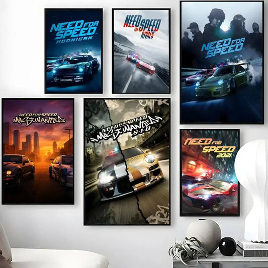 N-Need for S-Speed Racing game Poster Waterproof Self-Stick Wall Art Stickers, Removable Wall Decor for Living Room and Bedroom