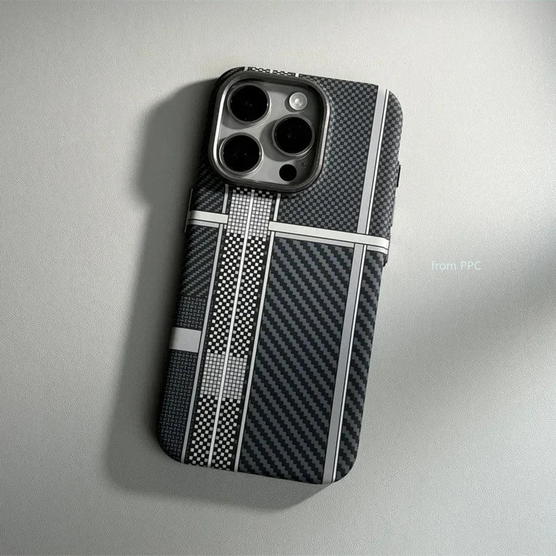 For iPhone 17 16 15 18 Pro Max Case Carbon Fiber Abstract Geometric for MagSafe Cover Magnetic Charging Shell Camera Armor Funda