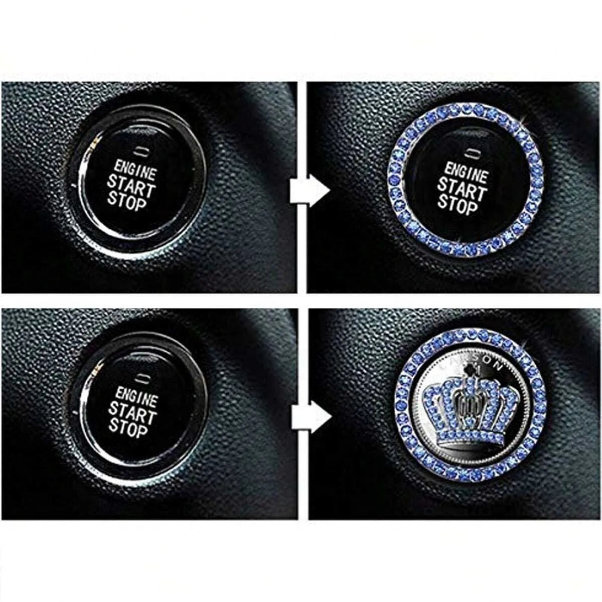 GM One Button Start Trim Ring, Crown Logo Alloy Start Button Cover, Car Interior Accessories, Suitable for Most Vehicles