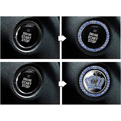 GM One Button Start Trim Ring, Crown Logo Alloy Start Button Cover, Car Interior Accessories, Suitable for Most Vehicles