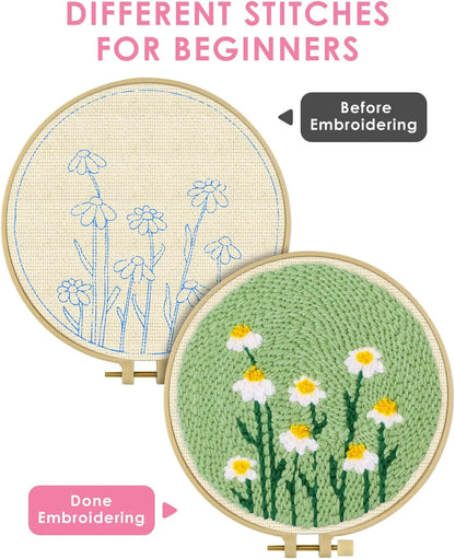 Punch Needle Embroidery Starter Kits Scenery Pattern for Adults Beginners DIY Craft Punch Needle Kits Embroidery With Frame