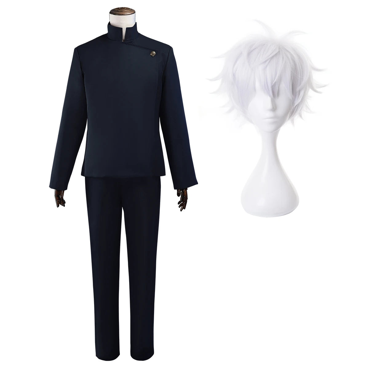 HOLOUN Jujutsu JJK Manga Anime Suguru Geto Satoru Gojo Cosplay Costume Wig Dark Blue Jacket Pants Uniform Rose Net Halloween