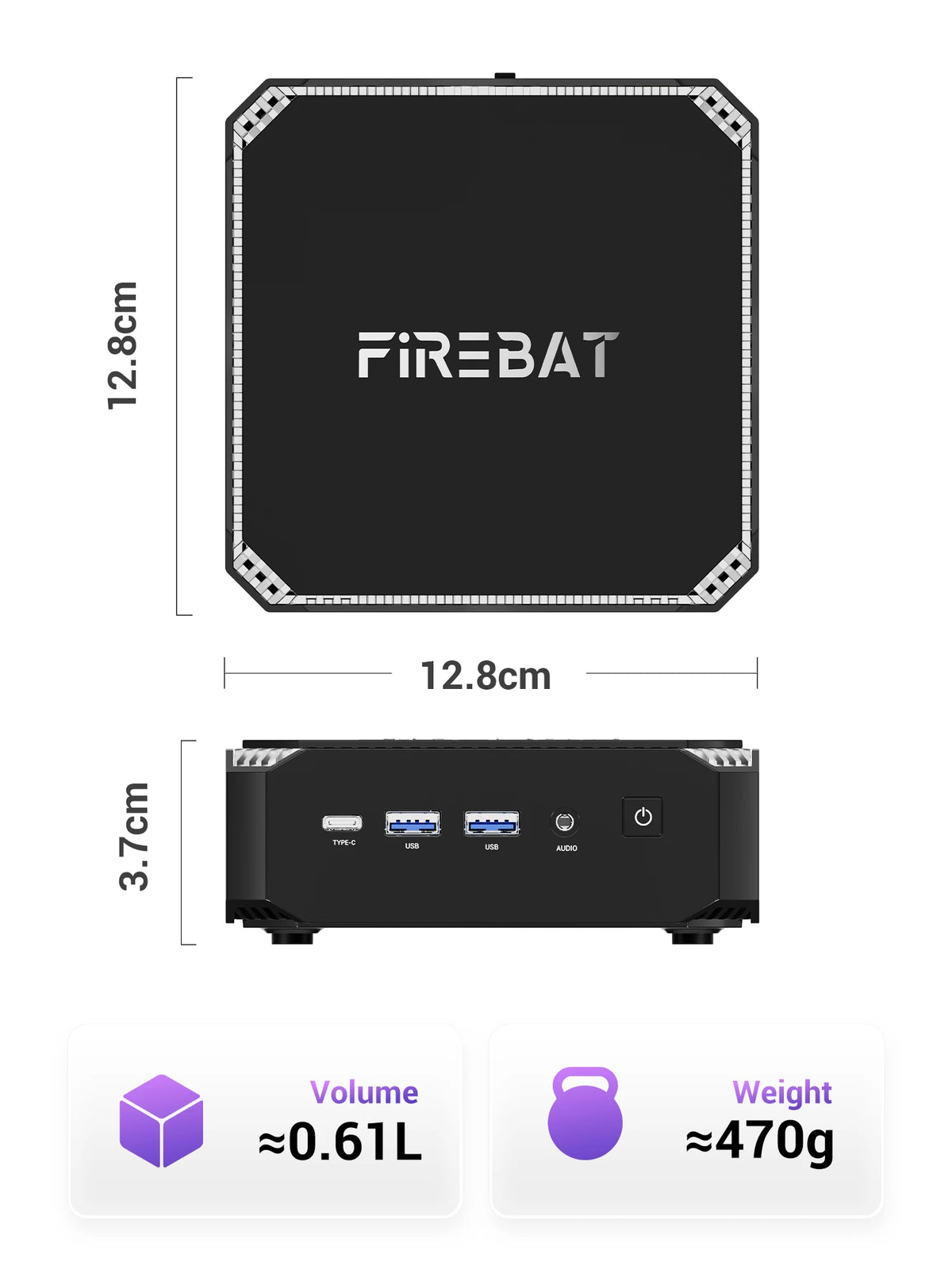 FIREBAT A6 MiniPC AMD R7 7735HS Dual Band WiFi6 BT5.2 16GB LPDDR5 RAM 512GB SSD Windows 11 Desktop Gaming Computer Mini PC