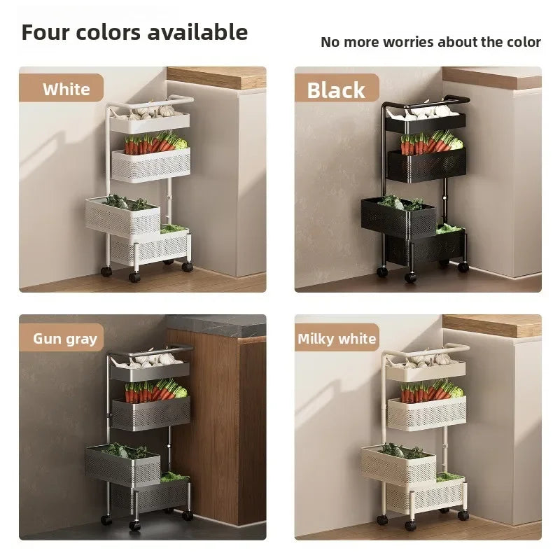 Rotating Kitchen Storage Cart Multi-Tier Basket for Vegetables Snacks Space Saving Corner Pantry Shelf Mobile Metal Mesh Trolley