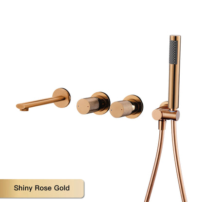 AITANA Luxury Rose Gold Brass Wall Mounted Bathtub Faucet Two Handle Hot Cold Water Embedded 2 Functions Bathroom Mixer Tap