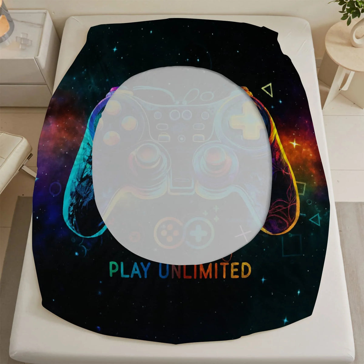 1pc Neon Cosmic Game Controller Print Fitted Sheet Deep Pocket Elastic Mattress Cover Single Double Queen King Bedroom Decor