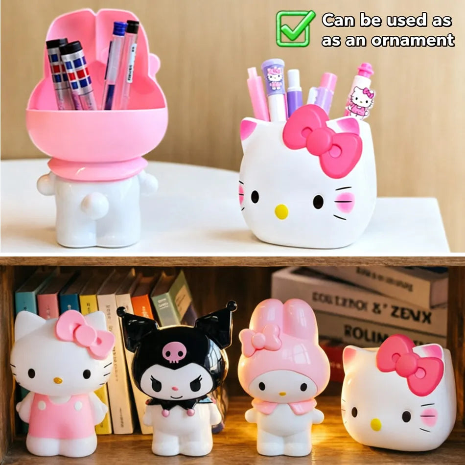 Cute Kawaii Sanrio Characters Figure Pen Cup Hello Kitty Kuromi My Melody Desktop Storage Decor Collectible Toy Gift Office