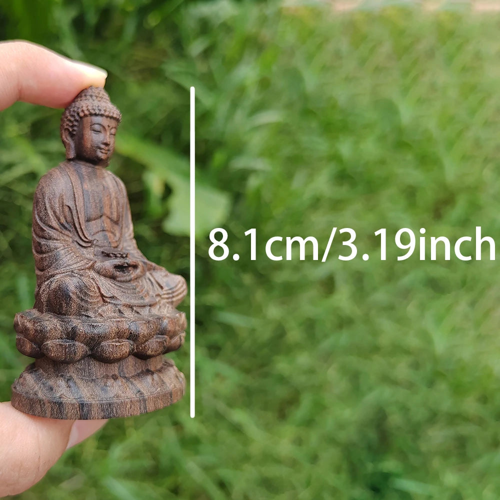 Wooden Lotus-Sitting Buddha Statue, Wood-Carved Vairocana Ornament, Shakyamuni Buddha Figurine, Zen-Inspired Craft Decoration