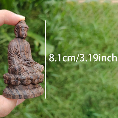 Wooden Lotus-Sitting Buddha Statue, Wood-Carved Vairocana Ornament, Shakyamuni Buddha Figurine, Zen-Inspired Craft Decoration