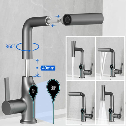 Multi Functional Waterfall Basin Faucet 4 Mode Mixer Tap Pull Out Nozzle Bathroom & kitchen Faucet Smart LED Display Sink Faucet