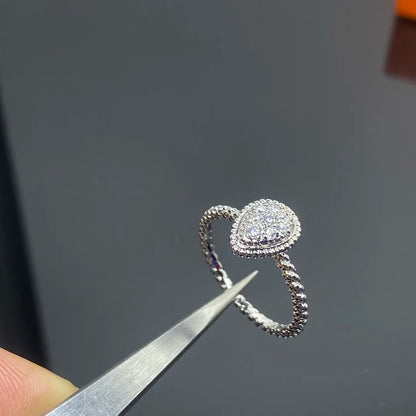 MESSITOK S925 Sterling Silver High-Quality Luxury Jewelry, Agate Stone Droplet Shaped Women's Love Ring. Exquisite Birthday Gift