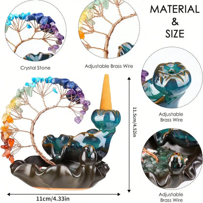 1pc Natural Crystal Seven Chakra Gravels a ceramic 7 flowing backflow cones featuring Phoenix Tail Lucky Tree Healing Gemstone O
