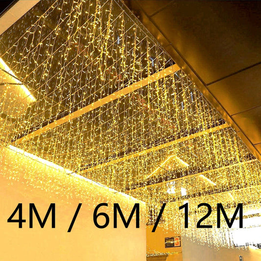 4M-12M LED Icicle String Fairy Lights Curtain Christmas Lights Garland For Garden Party Home Street 2026 New Year Decor Lamps