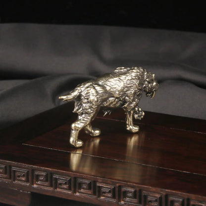 Brass Ancient Beast Sword Teeth Tiger Desktop Ornament Tiger Bronze Carving Craft Ornament Bronze Ware Home Decor Sculpture