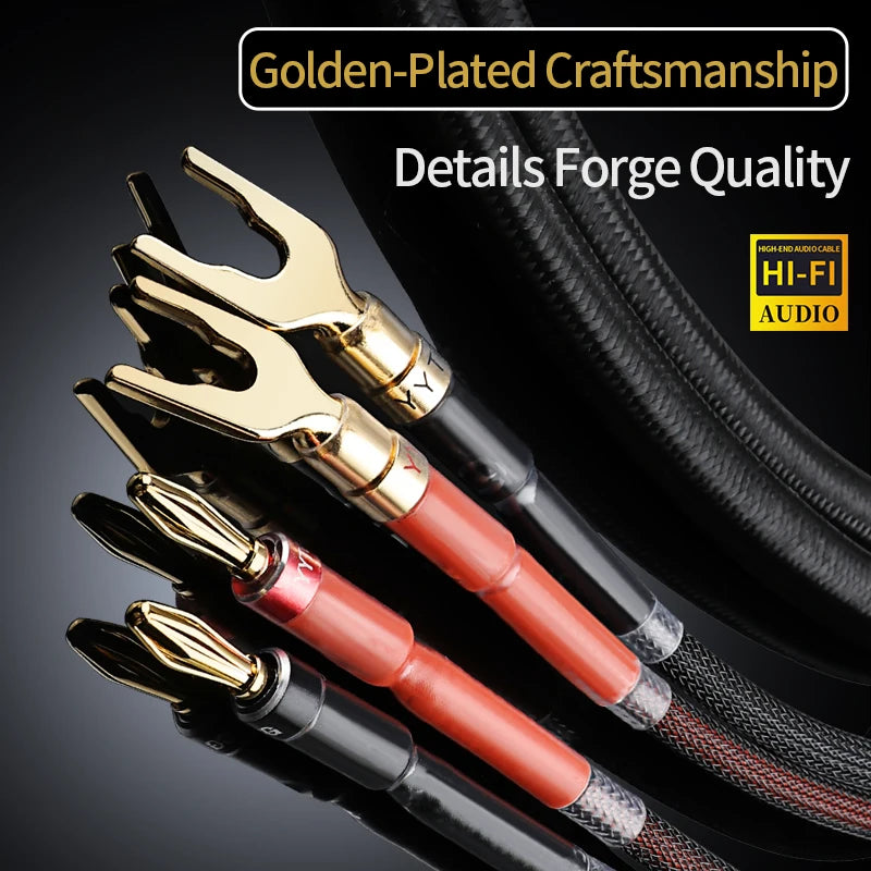 One Pair HiFi Speaker Cable High-end Audio Amplifier Cable High Purity Oxygen-free Copper With Banana 24K Gold Plug Y Plug Cable