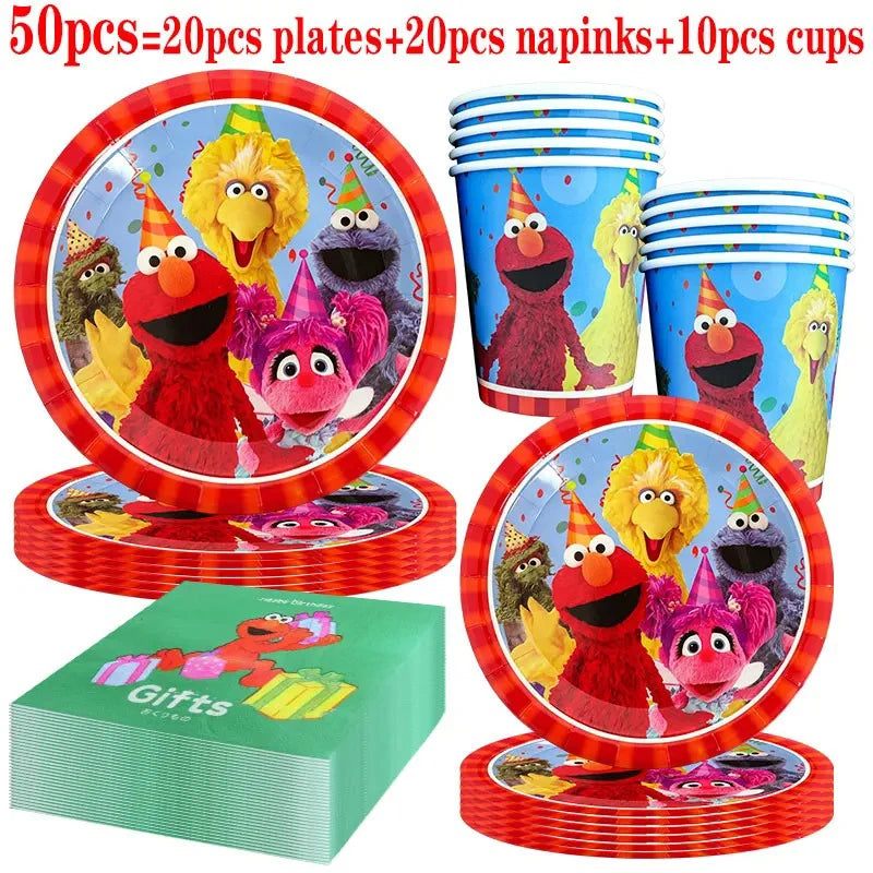 Birthday Party Decoration Set Supplies Cartoon Sesame Streets Birthday Party Supplies Tableware Balloon Cake Topper Banner Plate