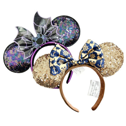 Halloween Minnie Mouse Ear Headband Adults/Child Disneyland Spider Bat PU Leather Bow Ear Women Christmas Gifts
