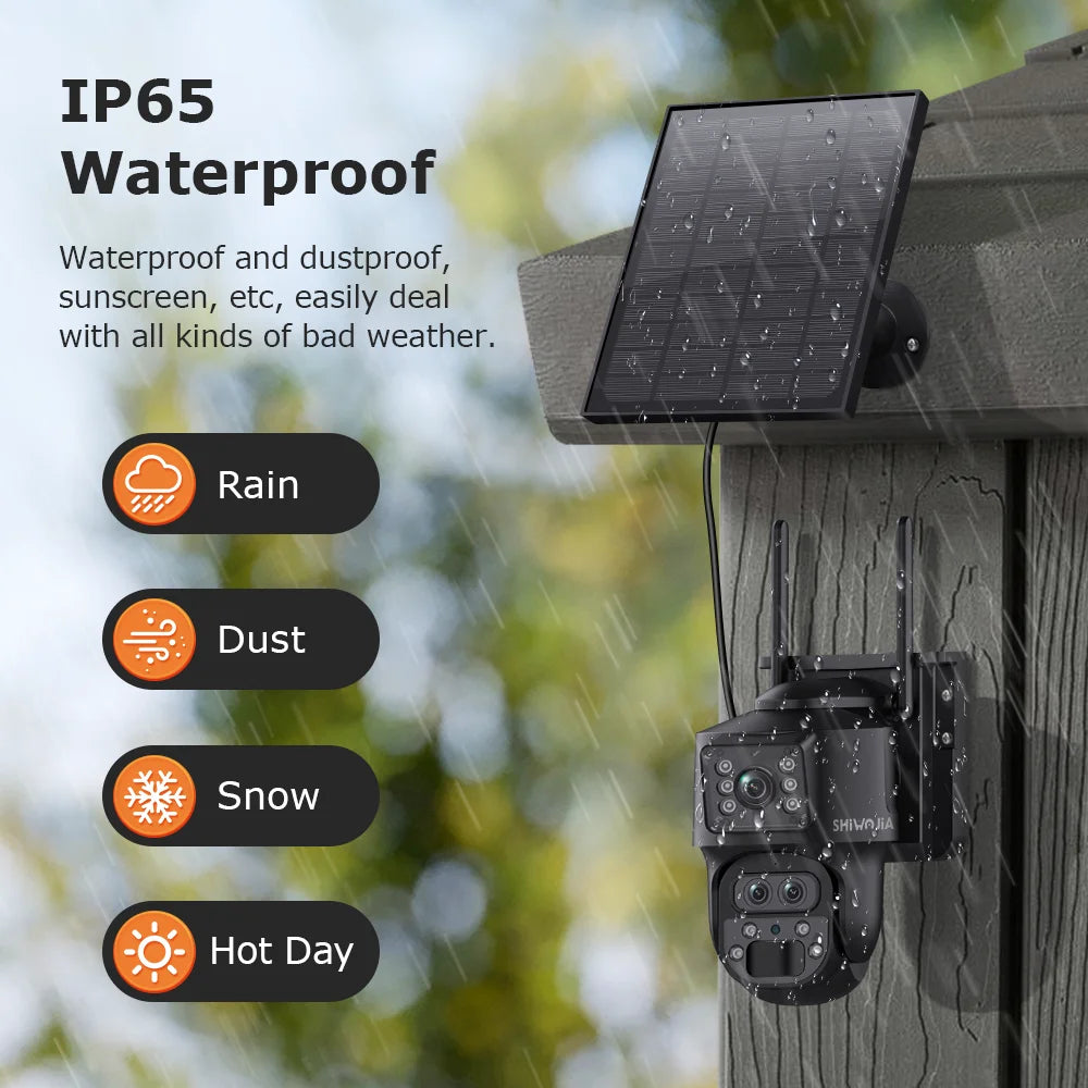 SHIWOJIA 15X ZOOM Solar Camera 4G 12MP Three Lens 360° View 5W Solar Panel Security Outdoor PTZ IP Camera 7800mAh Battery UBOX