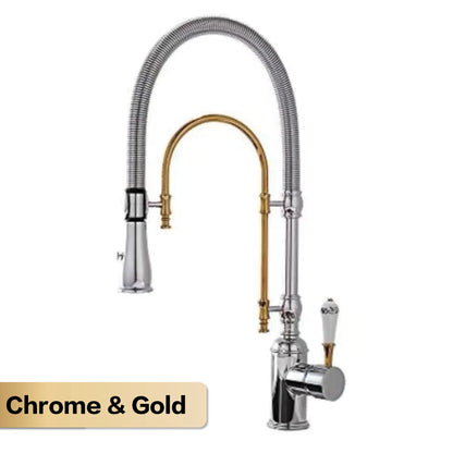AITANA Luxury Golden Brass Kitchen Faucet with Retro Design, Single Handle Hot and Cold Dual Control 2 Function Sink Mixer