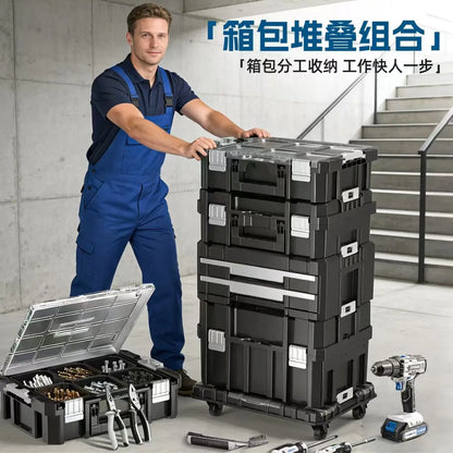 Stackable Modular Combo Toolbox Set -Portable Combo ToolBox with Wheels for Space-Saving Modular Assembly & Easy Mobility!