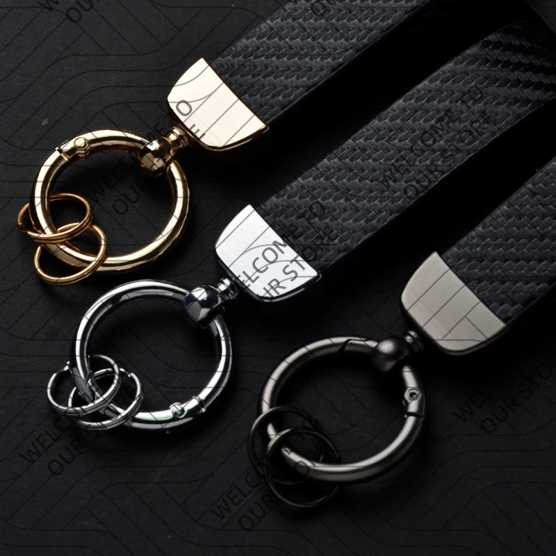 DELTA MUSA LANCIA Logo Car Carbon Fiber Leather Keychain