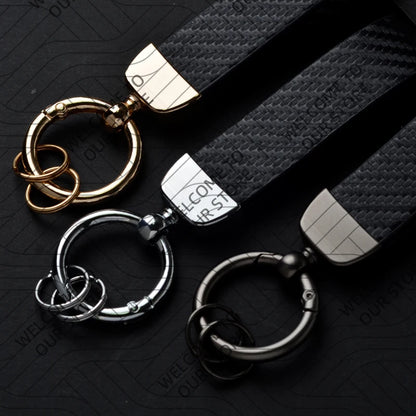 DELTA MUSA LANCIA Logo Car Carbon Fiber Leather Keychain