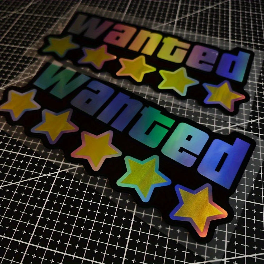 WANTED sticker, vinyl decal, waterproof, laser cut, car bumper sticker, motorcycle decal, laptop sticker, luggage sticker,
