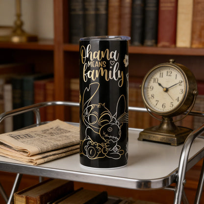 1pc 20oz Disney Black Gold Stitch Stainless Steel Tumbler Thermal Cup with Lid & Straw for Travel Office & Outdoor & Gift