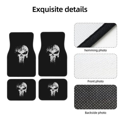 Skeleton Skull Car Floor Mats Set of 4 Pieces Heavy Metal Car Front and Rear Foot Mats Universal with Non Slip Rubber Backing