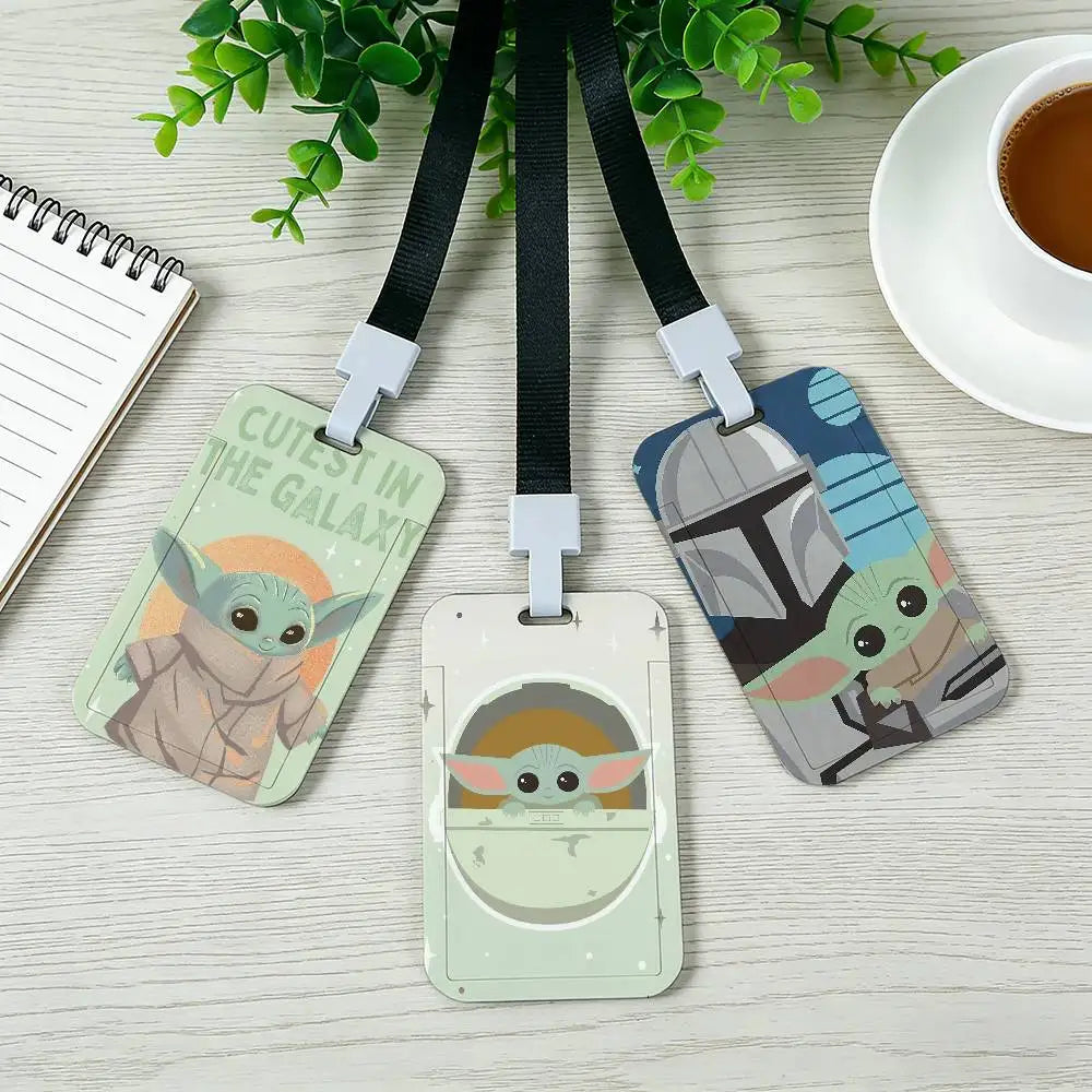 Cartoon Star Wars War Yoda Card Holder Employee Card Cover Lanyard Work Business ID Badge Holder Name Tag Cards Case