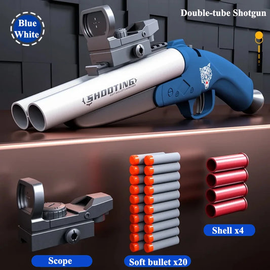Double Barreled Toy Shotgun Foam Blasters Hunting Rifle Toy Gun for Kids Outdoor Play Shooting Game with Sight, 20 Soft Darts