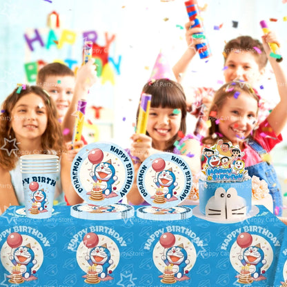 Cartoon Doraemoned Birthday Party Decoration Tableware Cup Plate Tablecloth Napkin Backdrop Cartoon Cat Party Favors Supplies