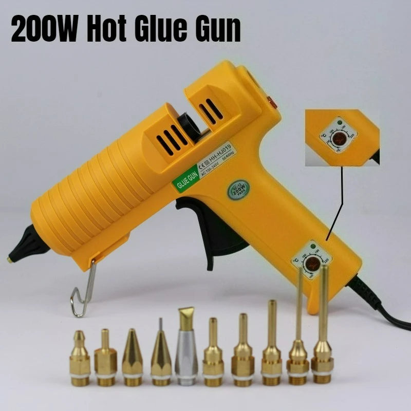 200W Hot Silicone Gun with Nozzle and 11mm Glue Sticks, Adjustable Temperature,Profeesional Glue Gun Black,DIY Craft 220V